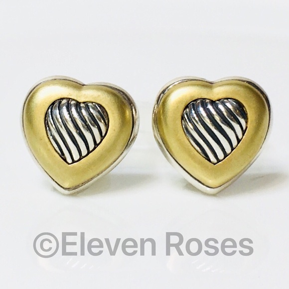 David Yurman Sterling 18k Cable Heart Earrings - Picture 6 of 7